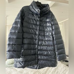 Herno Ribbed High Low Down Puffer Jacket NAVY sz 50 IT. 14 US NWOT